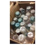 LARGE BOX OF GLASS TOP CANNING JARS