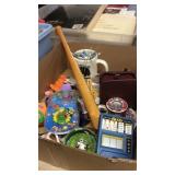 BX W/ SNOW GLOBE, CANDLE STICKS & MISC