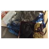 TARPS, BASKET OF ROPE & MISC