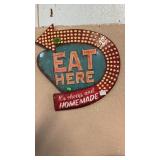 METAL EAT HERE SIGN SIGNED BY LORI SEABERT ARTIST