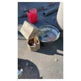 WOOD WISHING WELL, FEED BUCKET & MATTING