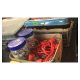 NUT DRIVERS, TIE DOWN HOOKS & BOX W/ MISC