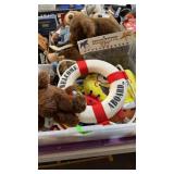 BX W/ PLUSH BEARS, TRAY W/ MONKEY & MISC