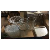 ANCHOR HOCKING GLASS SET, ETCHED DISH, GLASS