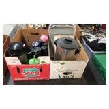 2 BX W/ WATER BOTTLES, COFFEE POT & MISC