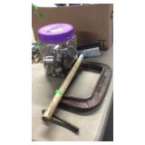 JAR OF SOKCETS, CLAMP & SQUEEGIE