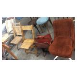 2 FOLDING WOOD CHAIRS, MAGAZINE RACK & CHAIR