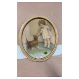 THE REWARD LITTLE GIRL & DOG RUSTY OVAL PICTURE