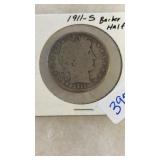 1911-S BARBER SILVER HALF DOLLAR