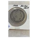 1908 BARBER SILVER  HALF DOLLAR