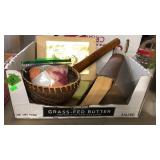 BX  W/ BOOK, WICKER LADLE, LYNOL GOLD FOIL ART PC