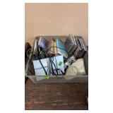 WIRE BASKET W/ SONY PS2, MUSIC CD'S & MISC