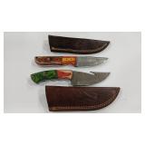 2 DAMASCUS STYLE KNIVES W/ SHEATHS