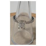 MOISSANITE 2CT 925 EMERALD SHAPE PAVE BAND RING SZ