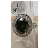 PERIDOT COLOR & CZ  RING SZ 7