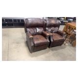 TWO LEATHER MANUAL RECLINING CHAIRS