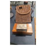 LARGE CREEL AND 2 WOOD BOXES
