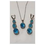 BLUE TOPAZ & CZ 925 NECKLACE & EARRINGS