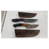 2 DAMASCUS STYLE KNIVES W/ SHEATHS