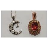 GARNET & PERIDOT COLOR CZ ROSE TONE 925 NECKLACE &