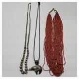 NAVAJO PEARLS, CORAL AND STERLING PENDENT