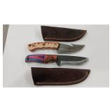 2 DAMASCUS STYLE KNIVES W/ SHEATHS