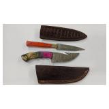 2 DAMASCUS STYLE KNIVES W/ SHEATHS