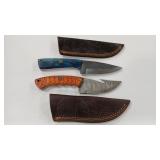 2 DAMASCUS STYLE KNIVES W/ SHEATHS