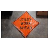 LARGE UTILITY WORK AHEAD POP UP VINYL ROAD SIGN