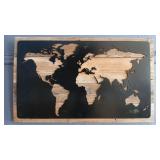 METAL CUTOUT ON WOOD WORLD MAP