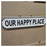 'OUR HAPPY PLACE' METAL SIGN
