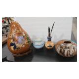 PAINTED GOURDS AND POTTERY ASSORTMENT