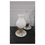 2 MILK GLASS HOBNAIL BEDSIDE LAMPS
