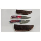 2 DAMASCUS STYLE KNIVES W/ SHEATHS