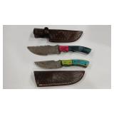 2 DAMASCUS STYLE KNIVES W/ SHEATHS