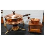 COPPER COFFEE GRINDER AND CHAFFING DISH
