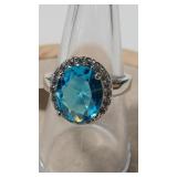 BLUE TOPAZ & CZ  925 RING  SZ 8