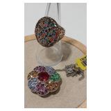 MULTICOLOR STONE 925 NECKLACE & RING SZ 7