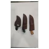 3 DAMASCUS STYLE KNIVES W/ SHEATHS