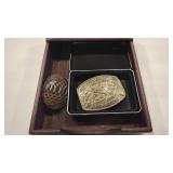 BOZEMAN MT SIGNED & LEATHER BUCKLE & DESK CADDY