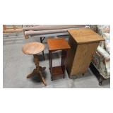PLANT STANDS & WOOD CABINET