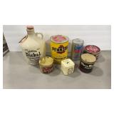 OLD MOTOR OIL, TOBACCO & WHISKEY CANS