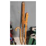 3 WOOD HAND CARVED WALKING STICKS