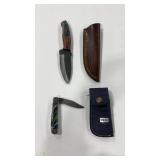 2 DAMASCUS STYLE KNIVES W/ SHEATHS