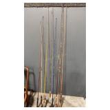 GROUP OF ANTIQUE BAMBOO AND ASSORTED FISHING POLES