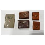 4 LEATHER POUCHES & FIRST AID BOOK