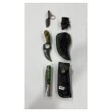 3 DAMASCUS STYLE KNIVES W/ SHEATHS