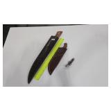 2 DAMASCUS STYLE KNIVES W/ SHEATHS & POCKET KNIFE