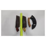 3 DAMASCUS STYLE KNIVES W/ SHEATHS