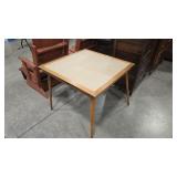 MCM BLONDE FOLDING CARD TABLE W/ FAUX LEATHER TOP
